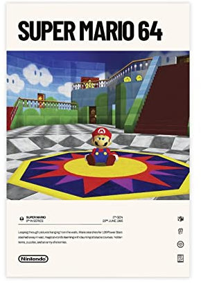 FABIVA Super Mario 64 (1996) Videospiel-Poster, Leinwand-Poster, Wandkunst, Dekordruck, Bild, Gemälde für Wohnzimmer, Schlafzimmer, Dekoration, ungerahmt, 40 x 60 cm