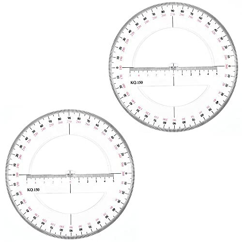 Transportador de círculo completo de 15 cm, reglas de dibujo de medición de ángulo de 360 grados para escuela, oficina y hogar (2 piezas)