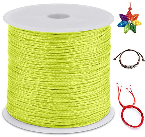 LEREATI Nylonschnur 0.8mm x 100m Nylonfaden Nylon Perlenschnur Satinkordel, Makramee Schnur Nylonschnur für Armbänder Perlen Auffädeln Halskette Schmuckherstellung DIY Handwerk (Fluoreszierendes Gelb)