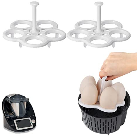 FFTANXS Soporte Huevos para Thermomix,Inserto cocinar Huevos Cesta de cocción para Thermomix.Accesorios para Thermomix para TM31, TM6, TM5,para 5 Huevos, para cocinar al Vapor(2 Pcs)