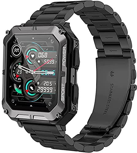 Blueshaweu Métal Compatible avec MIGOUFIT C20pro Smartwatch,Bracelet en Acier Inoxydable Compatible avec Bracelet meoonley C20pro /MIGOUFIT C20pro/SWGOTA NX3/TESOFIT M2 Smartwatch (Noir)