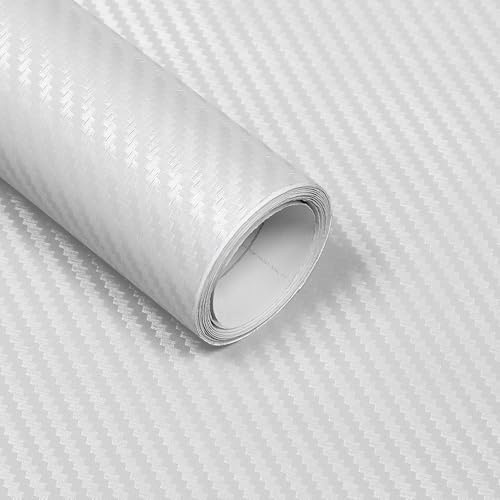 Lypumso 3D White Carbon Fiber Vinyl Wrap, Car Wrap Film Roll with Air-Release Technology, Auto Decal Exterior and Interior Wrapping Film, Vehicle Self Adhesive Sticker (1FT x 10FT) (BAYDE803-08)