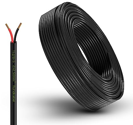 Fahrzeugleitung Anhängerkabel Rund oder Flach Kabel rot/schwarz 2X 0,75 1,0 1,5 mm² 2-adrig 6-24 Volt KFZ Auto (Rundkabel 2,50 mm², 25 Meter)