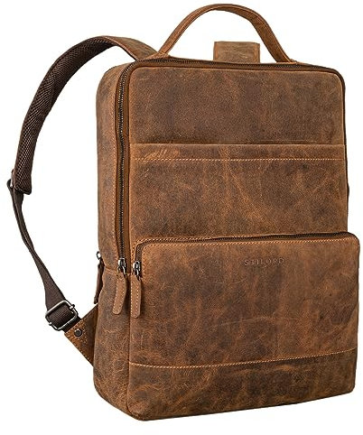 STILORD 'Henning' Lederrucksack Herren und Damen mit Laptopfach 16 Zoll Echtleder Rucksack mit vielen Fächern als Business-Rucksack, Arbeitsrucksack und Freizeitrucksack, Farbe:bergamo - braun