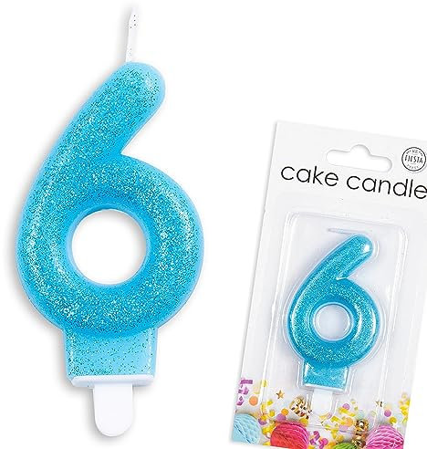 Zahlenkerze von 0-9 in Blau mit Steckfuß | Zahlenkerze, ca. 9cm x 4,5cm groß | Babyblau Deko Geburtstag Geburtstagskerze Zahlen Kerze, Farbe: Blau, Größe: Zahl 6
