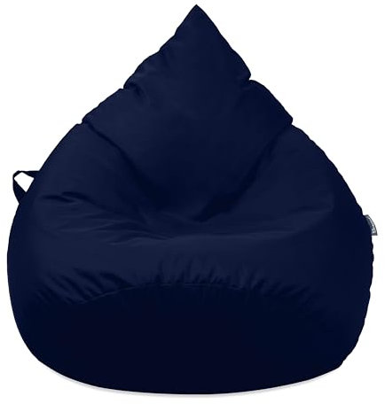 DROPLET-LOUNGE Tropfenform Sitzsack mit Füllung | für Kinder Erwachsene | Indoor & Outdoor geeignet | Wasser-& Schmutzabweisend | Sitzkissen Bodenkissen (XL Durchmesser 70 cm, Marine/Dunkelblau)
