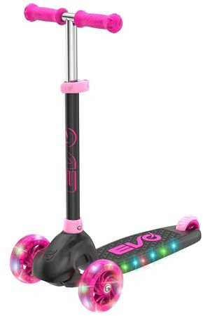 EVO Eclipse Leuchtender Tretroller mit 3 Rädern, Kinder-Scooter mit verstellbarer Griffhöhe, verstellbare Griffhöhe für Jungen und Mädchen, Kick, für Kinder im Alter von 3–12 Jahren, Rosa