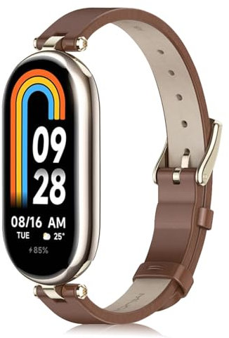 KoGiio Leder Armband für Xiaomi Smart Band 10/9 / 8 /Xiaomi Mi Band 10/9 / 8, Damen Ersatz Weich Uhrenarmbänder, Atmungsaktiv Ersatzarmband Braun