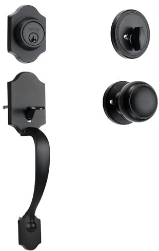 VEVOR Manija de Puerta de Entrada con Cerrojo Cerradura de Puerta Roseta con Perilla Interior Reversible Derecha-izquierda Espacio entre Orificios Ajustable para Dormitorio, Baño, Sala de Estar, Negro