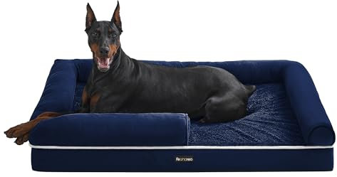 Feandrea Orthopädisches Hundebett, Hundekissen, Hundekorb, weiche Polsterung, Hundesofa, erhöhte Ränder, Bezug abnehmbar und waschbar, 120 x 85 x 20 cm, rutschfeste Unterseite, anthrazitblau PGW078Q01