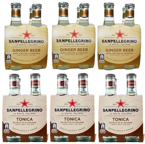 24er-Pack Testpaket San Pellegrino Ginger Beer Alkoholfreies Getränk mit Noten von Ingwer + Tonica Rovere Alkoholfreies Getränk 20cl Einweg-Glasflasche