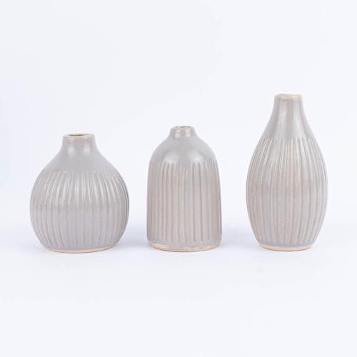 SCHÖNER LEBEN. Sass & Belle Vasen klein 3er Set Steinzeug Streifen beige Verschiedene Formen