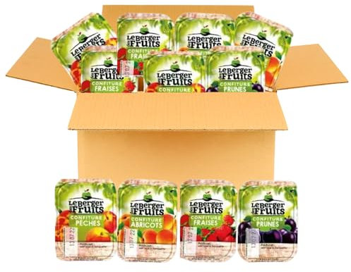 LE BERGER DES FRUITS | 60 barquettes de confiture assortie : Prune, Pêche, Abricot et Fraise | Portions individuelles de 20 grammes à emporter partout