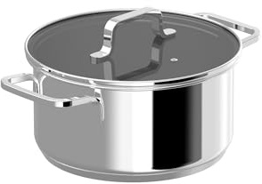 BergHOFF Helix 8-inch Stockpot/Casserole 3.2qt. With Glass Lid Recycled 18/10 Stainless Steel Induction Pot For Stew Soup Steam Fast Heating Oven Safe