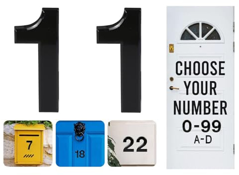 Black Door Numbers Stick On, 0-99, Letters A, B, C, D, 3'' House Numbers Self Adhesive Stickers, For Doors, Mail Boxes, Hotel Rooms (11)