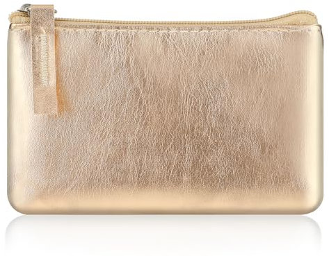 Andibro Mini Geldbörse für Damen, Kleines Glänzendes Kleingeldfach Tragbares PU Geldbörse mit Reißverschluss Wasserabweisendes Geldfach für Kreditkarten Schlüssel(Gold)