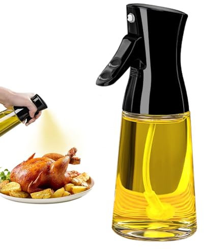 haoyuan Olive Oil Sprayer - 180ML Glass Oil Dispenser Bottle for Cooking, Canola Oil Vinegar Spray Mister for Kitchen, Refillable Gadgets Accessories Widely Used for Baking, Grilling (Black)