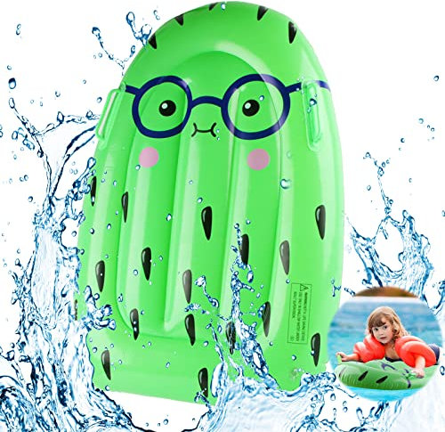 Surfbrett Aufblasbar Luftmatratze, FainFun Luftmatratze Kinder Surfbrett, Wellenreiter Aufblasbar Kinder, Aufblasbares Bodyboard mit Griffen, für 3-14 Jahre Kinder, 85 x 65 cm, Kiwi
