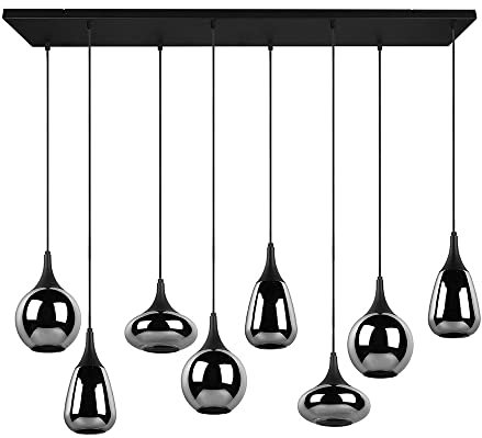 etc-shop Pendelleuchte Glas 8 flammig Esstischlampe schwarz Hängeleuchte Esszimmer Glas chrom bedampft, unterschiedliche Lampenschirme, 8x E14, LxH 115x150 cm