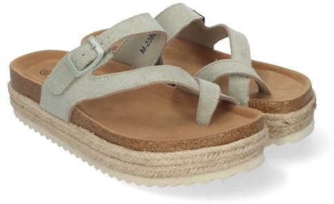 84937 Sandalia de Mujer de Plataforma Tipo Esclava, Material Bio, Forradas de Yute, Comodas y Elegantes, Talon Abierto y Decorada con Hebilla, Ideales para Primavera-Verano Verde Talla 37