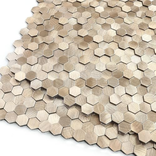 M MOFIT 3D Stick on Tiles Mosaic Splashback Hexagon Champagne Gold 8pcs