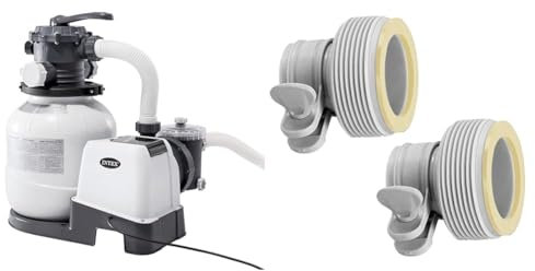 Intex Filtre épurateur à sable pour piscine hors sol - nouveau système Hydro Aeration avec un débit de 7 900 litres/heure (Tension : 220-240V) & 29061 - Lot de 2 adaptateurs 32-38mm