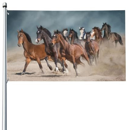 180 x 120 cm (6 x 4 Fuß) Pferdeherde frei auf Wüste, Sturm, Himmel Flagge für Haus, Rasen, hängende Dekoration, Hofbanner, Urlaub, Willkommensflaggen mit 2 Metallösen, für drinnen und draußen