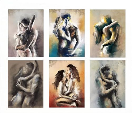 YUPPOG Poster mit Kuss und Umarmung für Paare sexy Dame Leinwandbild Wandkunst abstrakte Aktkunst Frauenkörperdrucke Bilder Schlafzimmer Badezimmerdekor 6er-Set, 50x70cm