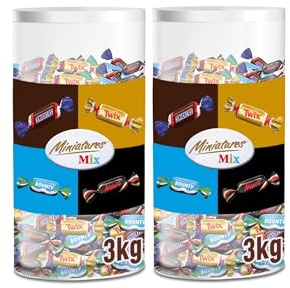 Miniatures Mix | 2 x 3kg | Mini Schokoriegel | Großpackung Schokolade | Party Mix | Mars, Snickers, Bounty & Twix Schokoriegel