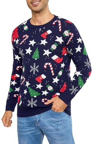 iClosam Pull de Noël Homme Col Rond en Maille Tricotée Chaude pour Hiver | Style festif pour les fêtes de fin d’année, adapté aux repas de Noël, idée cadeau pour l’hiver, tenue de fête facile à porter