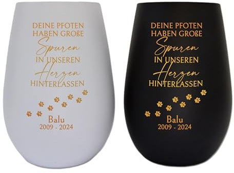 FEENSTAUB Windlicht Trauer, Trauerlicht personalisiert, Andenken an Verstorbene, Erinnerungslicht mit Namen graviert, Memoriam Gedenklicht für Verstorbene, Kerzenglas mit Gravur, Spuren