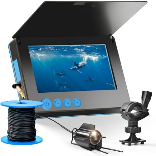 Telecamera subacquea per pesca, portatile, batteria al litio da 5000 mAh, telecamera grandangolare a LED a infrarossi con visione notturna, impermeabile IP65, con display IPS da 4,3 pollici per pesca