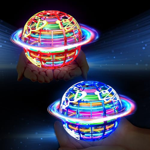 Fliegender Ball, 2 Flying Orb Ball mit RGB Licht Magischer Boomerang Schwebender Ball Spinner Spielzeug Geschenke Hover Ball Toy für Kinder ab 6 8 10 Jungen Mädchen Indoor Outdoor