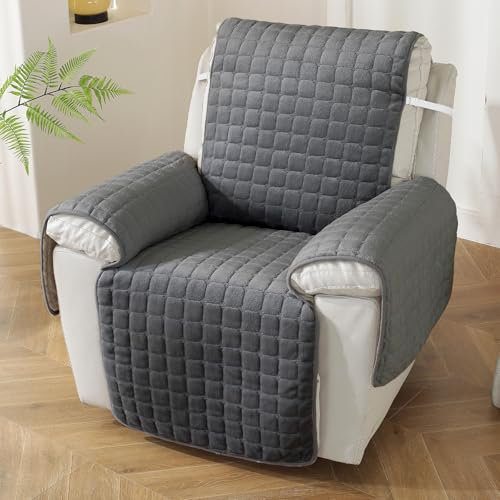 Royhom Flanell Sofa Überzug Waschbar Sofabezug 1 Sitzer, Sofaschoner rutschfest für Leder-Couch und Stoffsofas, Weicher Couch Überzug Mit Verstellbarem Elastischer Riemen (Quadrat, Grau)