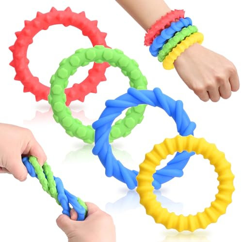 Peevisap Sensorisches Spielzeug, Autismus, Anti-Stress-Spielzeug für Kinder, Fidget Toys, Kinderarmband, Silikonarmband, Touch, Dehnung, Stressabbau, gezielte Aufmerksamkeit, 4 Stück