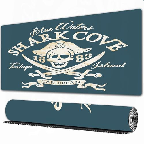 FEHWI Mauspad 80×30 cm Verlängertes großes Mauspad Schreibtischauflage,Jolly Roger Piraten - Vektorgrafik in 2 Sonderfarben (2),genähte Kanten Gaming Mauspad,rutschfeste Gummibasis
