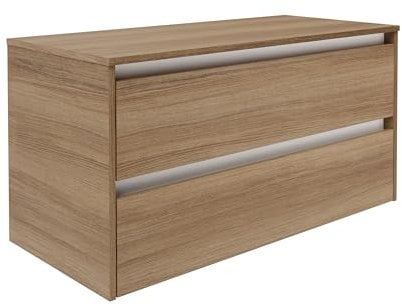 FACKELMANN Vita Waschbeckenunterschrank Summer Oak, 100cm, 2 Schubladen mit Soft-Close, Grifflos, Weiße Blenden, Ideal für Aufsatzwaschbecken, Made in Germany
