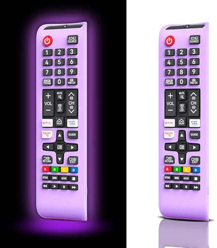 Custodia in silicone per telecomando Samsung TV Glow in The Dark, cover remota per telecomando Samsung Smart TV BN59-01301A Bn59-01315A Bn59-01199F (viola luminoso) - 【2 confezioni】