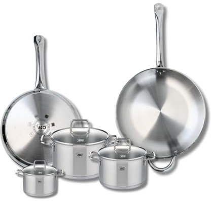 ELO 9509550 Kochgeschirr-Set, 5-teilig, 2 Bratpfannen 28 und 32 cm und 3 Kochtöpfe 12, 16 und 20 cm Elo Profi, Citrin, Edelstahl, Induktion