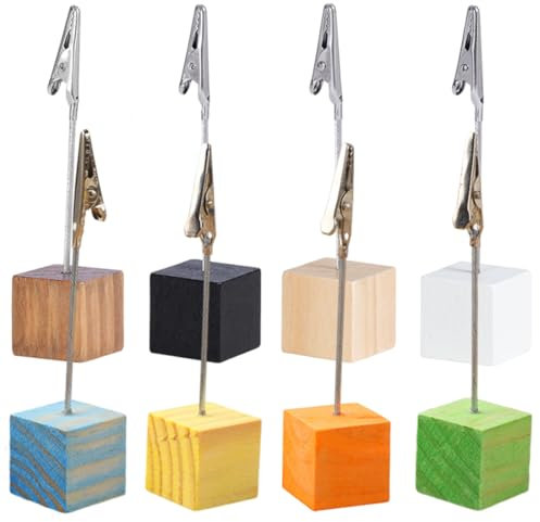 QOCUILC Set de 8 Portafotos de Madera con Pinza, Soportes de Mesa para Fotos, Notas o Decoración, Base en Cubo Estable