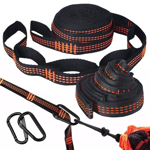 YUFFQOPC 2er Pack Hängematte Befestigung, 2 m x 2,5 cm Seil für Hängematte,Hängematten Aufhängung mit 6 Schlaufe, 2 Karabiner,Hängematte Aufhängung Baum für Camping Outdoor Reise max 300 kg