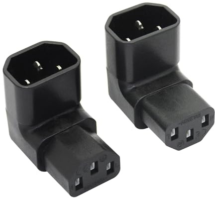 Riertostng 1 Paar (2 Stück) 90-Grad IEC 320 C14 (männlich) auf C13 (weiblich) Adapter, Aufwärts- & Abwärts-Winkel-Steckverbinder 10A 250VFür Monitor, Computer, PDU-Gehäuse, Drucker etc.