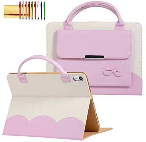 Handbag Case for iPad A16 11 11th/10th Generation (2025/2022), Cute Bowknot Pocket [Magnetic Closure] Wallet Folio Stand Double Handle PU Leather Carrying Case, Auto Sleep/Wake,pink