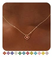 FUNEIA Kette Gold Damen Halskette 18k Vergoldete mit Geburtsstein Anhänger | Goldkette Wasserfest Verstellbare Goldene Kette Kleeblatt für Freundin Frauen Mutter Goldschmuck Geburtstag Geschenk