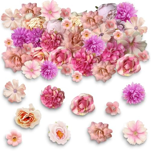 20 Pcs Artificial Cabeza Realista y Natural, Flores Artificiales Decoracion | Flores de Tela Materiales Confiables Flores Falsas Decorativas Flore de Simulación Decorativas DIY Manualidades de Boda(Rosa)