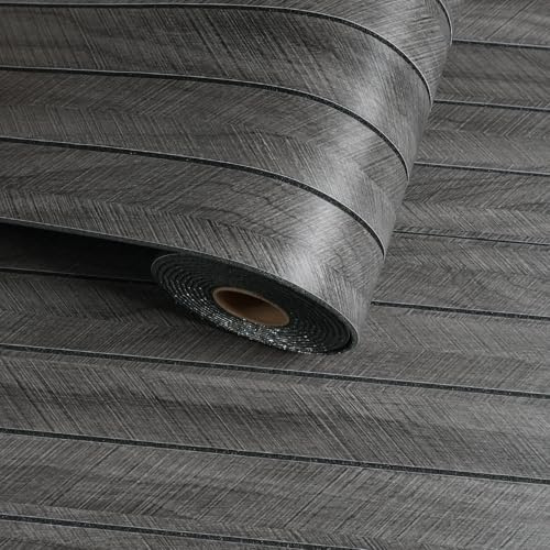 VaryFloral 30cm x 500cm Dark Gray Wall Panels 3D Feature Wood Panels for Walls Thick Wood Striped Self Adhesive Wallpaper Waterproof Vintage Slat Stick on Panelling for Walls Ceiling TV Backdrops
