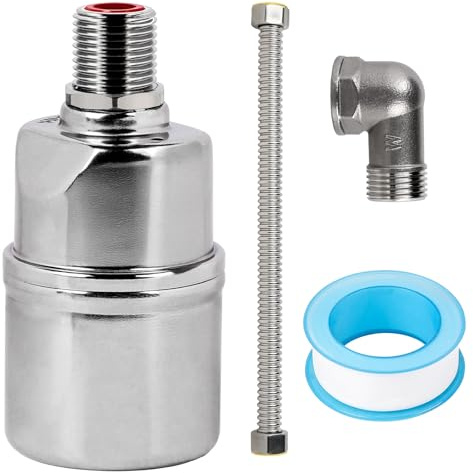 DBREAKS 1/2 Zoll Automatisches Schwimmerventil 304 Edelstahl Seitlich | 304 Edelstahl, mit 30cm Wellrohr und Wasserhahn-Dichtungsband, automatische Wasserstandsregelung, für Tank und Pool