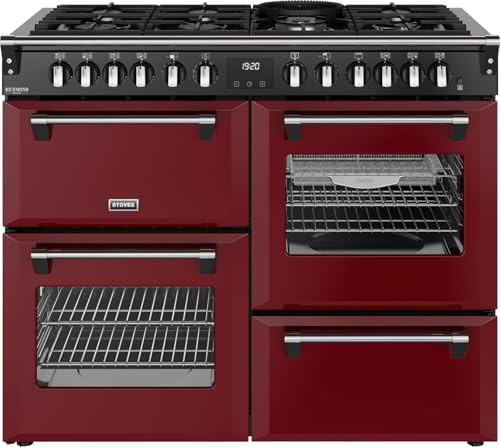 Stoves Richmond Deluxe 110DF 110cm wide Dual Fuel Range Cooker with Gas Hob - Garnet Red - A Rated
