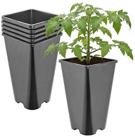 Garronda Pflanztopf Kunststoff hoch 13,5 x 13,5 x 23 cm (3L) 5er Set eckig mit Drainagelöchern Blumentopf PP Pflanzgefäß für Garten Gewächshaus Balkon Anzucht Innen Außenbereich Schwarz GD-0201