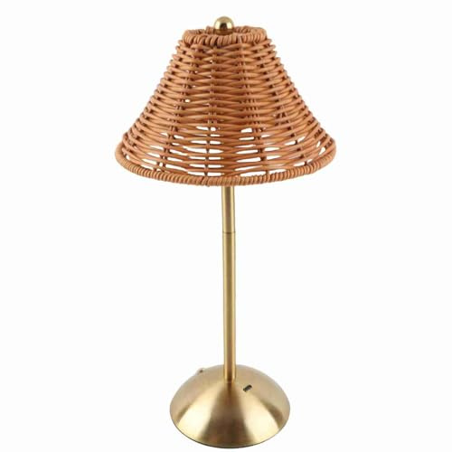 Phefop Lampada in Rattan con Controllo Touch, Lampada da Tavolo Boho Senza Fili con Paralumi in Vimini, Ricaricabile e Dimmerabile per Camera da Letto e Patio